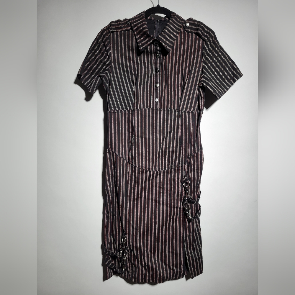Vintage Lip Service Pinstripe Military Style Sexy Preppy Goth Dress